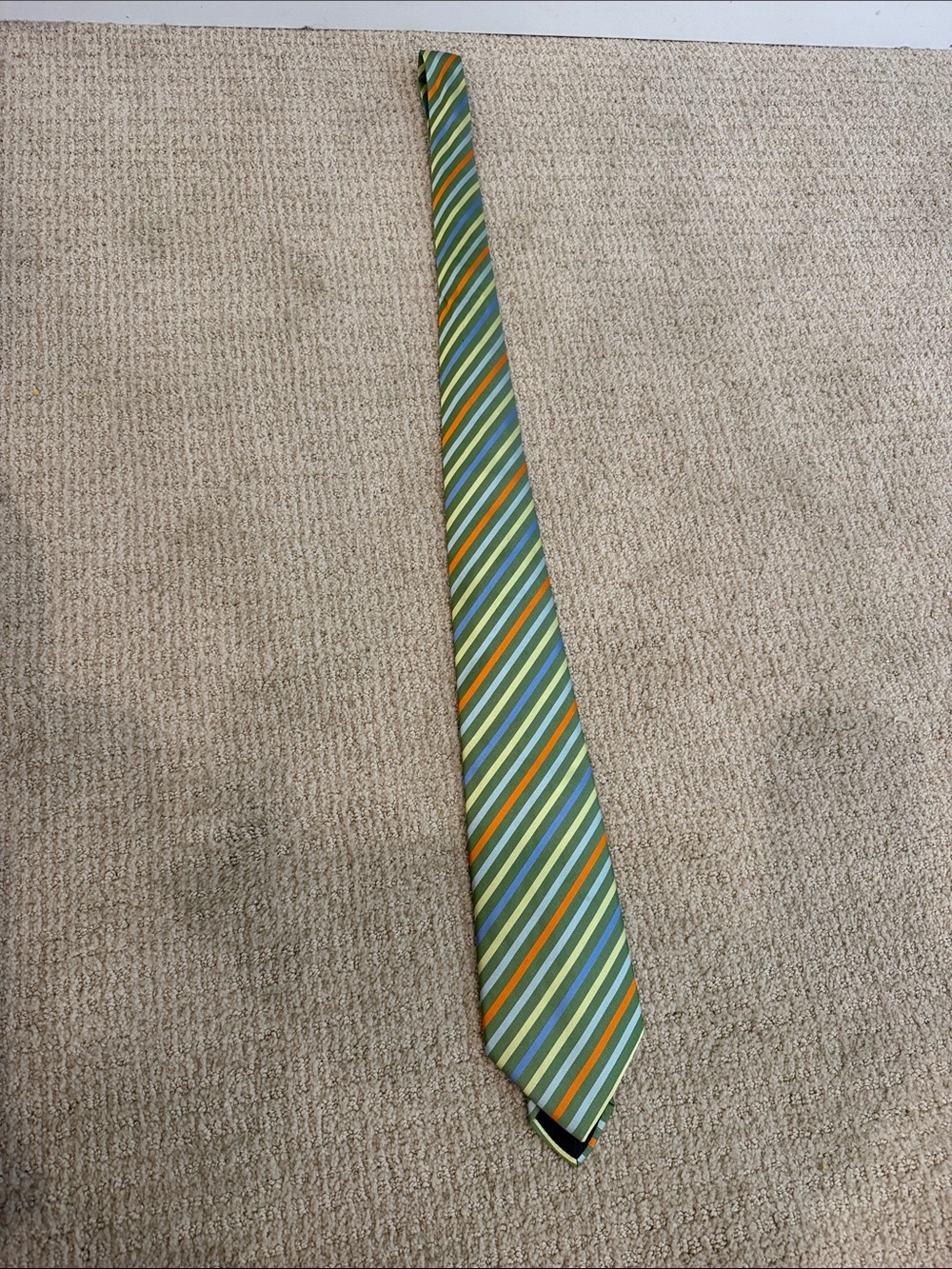 Hermes Paris 100% Silk Striped Tie Green Orange Blue Gold Made in France